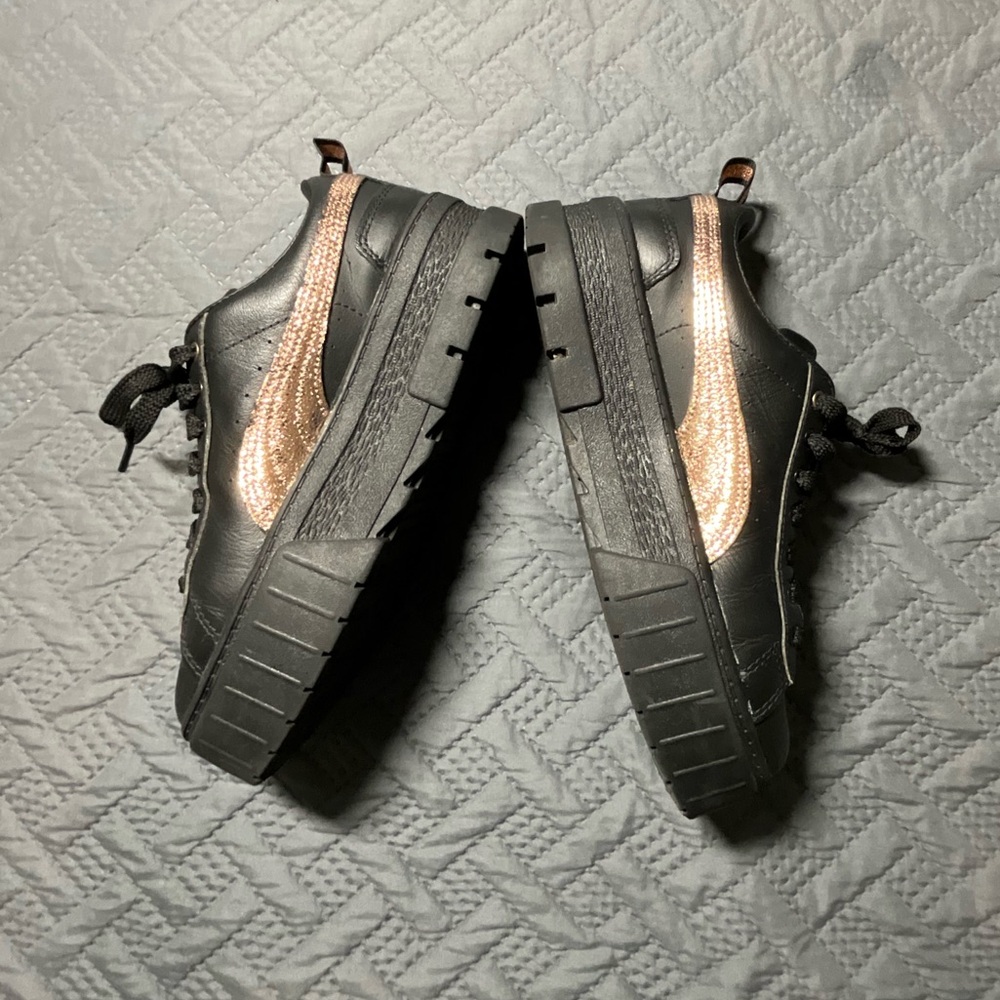 Puma Black Sneakers with Rose Gold Metallic Swoosh